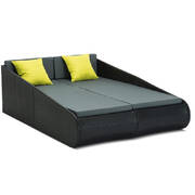 2 Seat PE Wicker Sun Lounge Daybed - Black