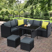 Outdoor Dining Set Aluminum Table Chairs Wicker Setting Black