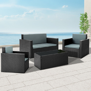 4 Piece Outdoor Wicker Furniture Set - Black