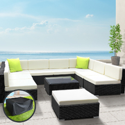 10PC Sofa Set with Storage Cover Outdoor Furniture Wicker