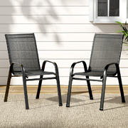2Pc Outdoor Dining Chairs Stackable Lounge Chair Patio Furniture Black
