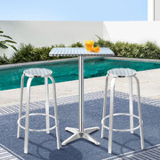 Outdoor Bistro Set Bar Table Stools Adjustable Aluminium Cafe 3PC Square
