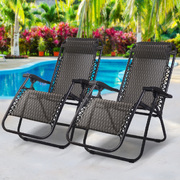 Zero Gravity Chairs 2PC Reclining Outdoor Furniture Sun Lounge Folding Camping Lounger Grey