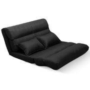 Floor Sofa Lounge 2 Seater Futon Chair Couch Folding Recliner Metal Black