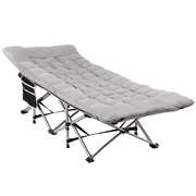 Folding Bed With Mattress Heavy Duty Grey 185Cm Fabric Upholstery