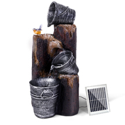Solar Water Feature Cascading Fountain 3-Tier Bucket LED light Bird 76CM