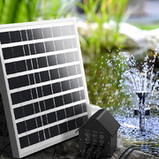 Solar Pond Pump with Water Fountains Panel Kit LED Light 5 FT 