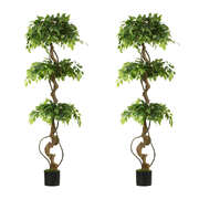 Artificial Ficus Tree 2 Pack 180cm Twisted Faux Potted Plant Indoor Décor