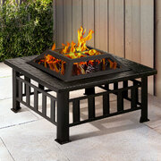 Grillz Outdoor Fire Pit BBQ Table Grill Fireplace Stone Pattern