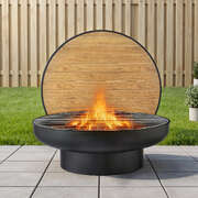 Fire Pit Table with Lid Deep Fire Bowl Wood Burning BBQ Grill for Backyard Camping Patio Picnic