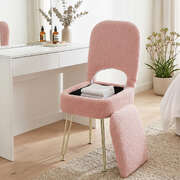 Pink Sherpa Storage Ottoman Vanity Stool | EXTG
