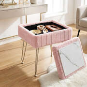 Pink Faux Fur Storage Ottoman Footstool | EXTG