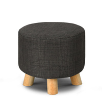 Artiss Pine Wood Round Ottoman Foot Stool - Charcoal