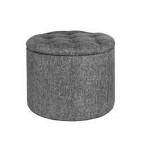 Fabric Round Storage Ottoman - Grey