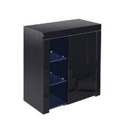 High Gloss Sideboard Cabinet Storage LED Black 