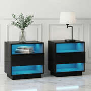 LED Bedside Tables 2 Pack Shelves Drawer | EXTG