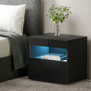 Bedside Tables Drawers Side Table Rgb Led High Gloss Nightstand Black