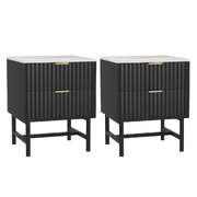 Bedside Table 2 Drawers With Shelf Storage Nightstand Black Bedroom Furniture