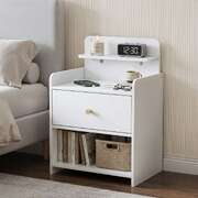 Bedside Table Drawer Charging Station White | EXTG