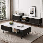 TV Unit & Coffee Table Set Storage Shelf Black