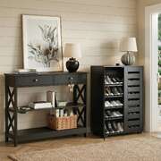 Shoe Cabinet Console Table Set Entryway Black | EXTG