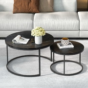 2x Marble-effect Top Nesting Coffee Tables (80/60CM) with Black Metal Base