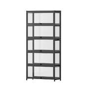 Display Cabinet 5 Tier Storage Bookshelf With Clear Shelves Black Finish