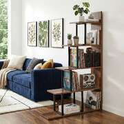 5-Tier Corner Ladder Bookshelf Walnut Black | EXTG