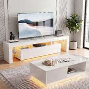 LED TV Unit Coffee Table Set White 189cm | EXTG