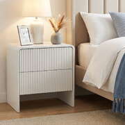 Bedside Table With 2 Drawers Storage Nightstand For Bedroom Beige