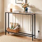 Console Table Charging Station Wood Black | EXTG