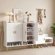 Shoe Cabinet Bench Set 30 Pairs Adjustable White | EXTG
