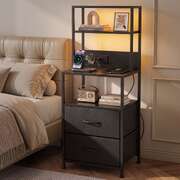 Tall Bedside Table Charging Station LED Drawers | EXTG