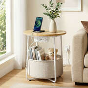 Round Coffee Table Charging Station Storage Basket | EXTG