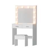 Dressing Table Vanity Desk With Stool 10 LED Bulbs White Finish