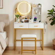 Vanity Desk Stool Set LED Mirror Charging Station | EXTG