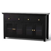 Buffet Sideboard Storage Cabinet Kitchen Cupboard Clear Door Drawer Black