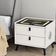 Smart Bedside Table 2 Drawers with Wireless Charging Ports LED White AIKA