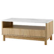 Coffee Table With Drawer and Shelf Marble Effect Wood and White Finish