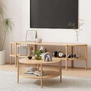 TV Unit Coffee Table Set Pine Storage Shelf | EXTG