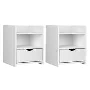 2X Bedside Table 1 Drawer with Shelf - White