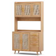  Buffet Sideboard Hutch Storage Cabinet Kitchen Cupboard Hooks Rattan Pine