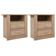 Bedside Table 2 Drawers With Shelf Oak Finish