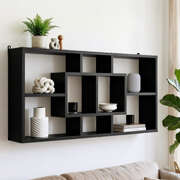 Black Floating Wall Shelf Bookshelf Wooden Storage Display Unit