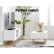 Coffee Table Storage Drawer Open Shelf Wooden Legs Scandinavian White