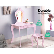 Children Makeup Pink Kids Vanity Dressing Table Stool Set Mirror