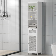 Bathroom Cabinet Storage 161cm White Rattan Tallboy Toilet Cupboard