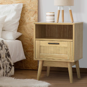 Bedside Tables Rattan Drawers Side Table Nightstand Storage Cabinet Wood