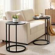 C Shaped Side Table Set of 2 Round Black | EXTG