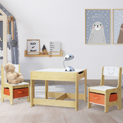 3Pcs Kids Table And Chairs Set Activity Chalkboard Toys Storage Box Desk
